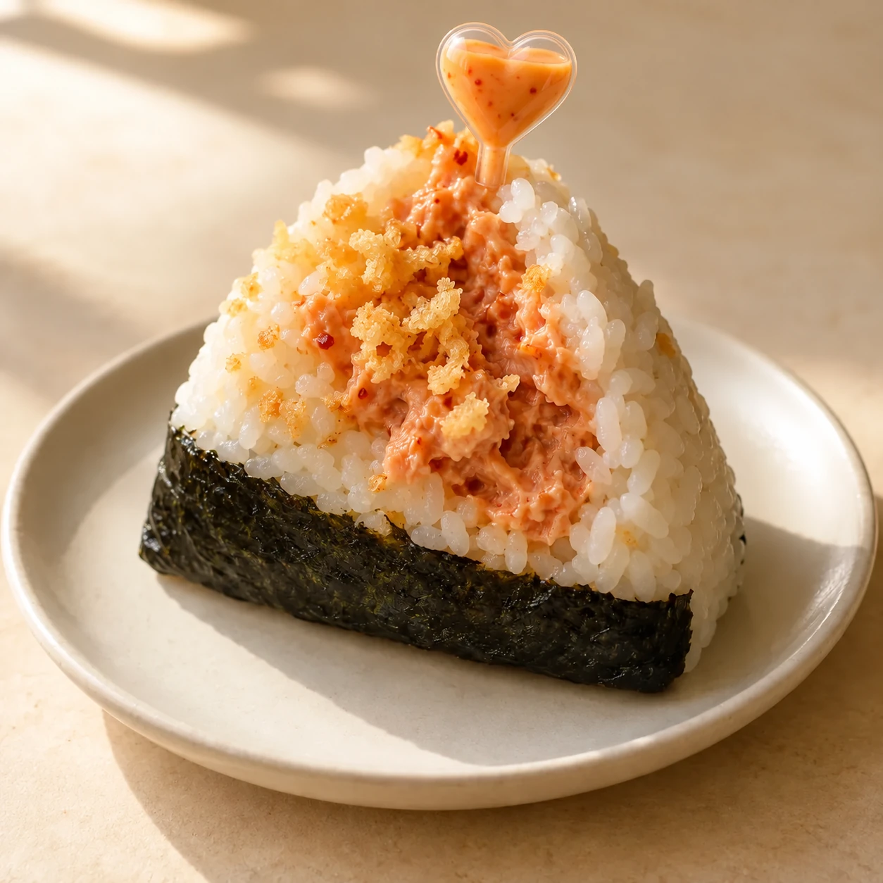 Spicy Tuna Crunch onigiri with tuna and golden crunch